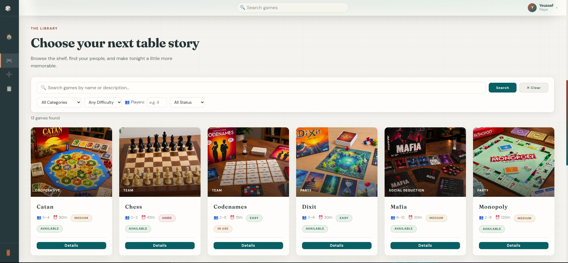 Game catalogue & filtering